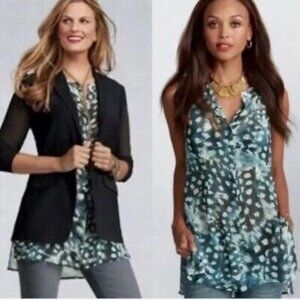 CAbi Avery Sleeveless Sheer Hidden Button‎ Up Side Slits Blouse M Style 416